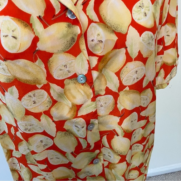 VTG Silk  Lemon Fruit Print Top Womens Sz M Orange Novelty Casual Blouse - Picture 2 of 6